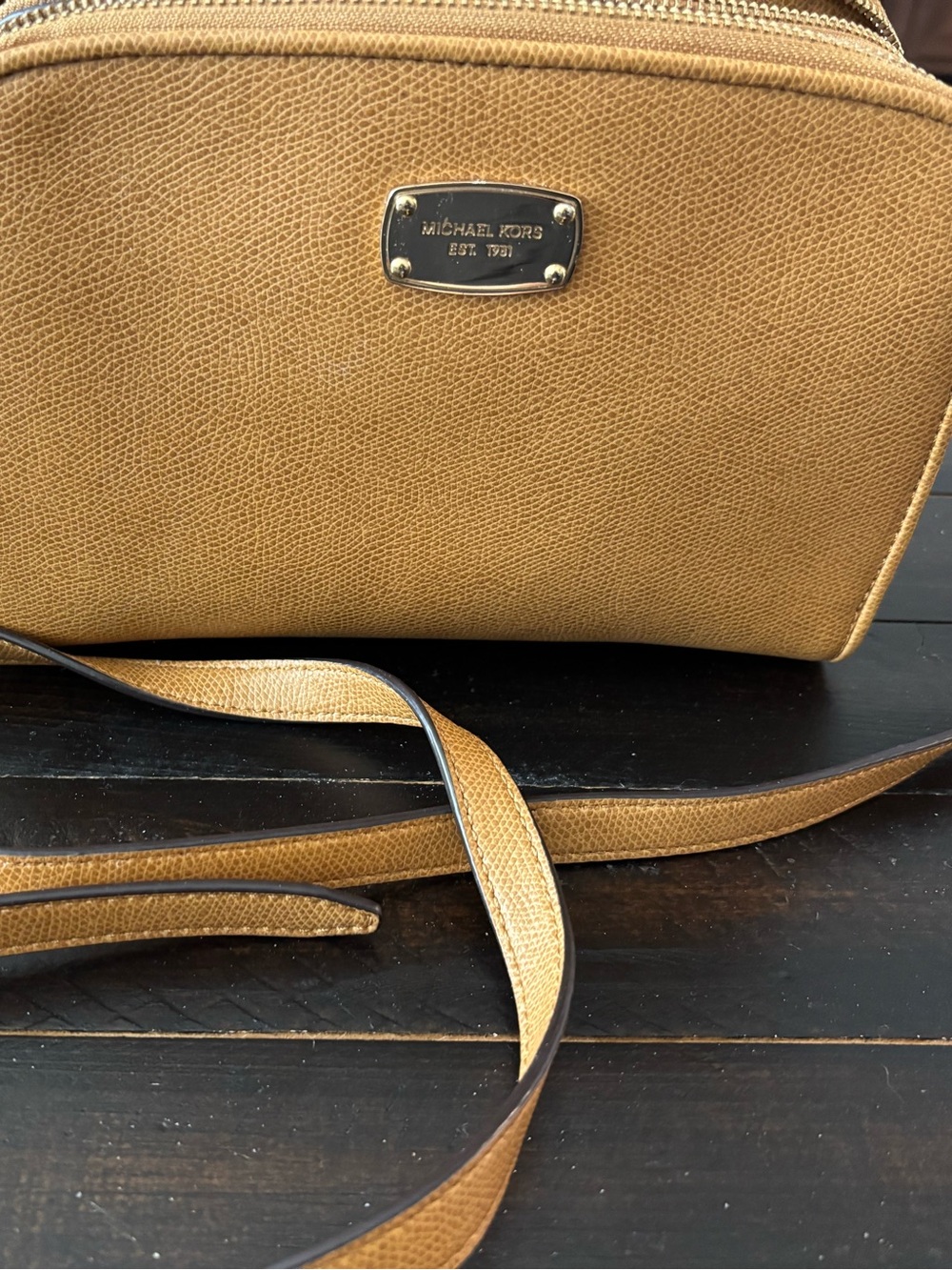 Michael Kors Camel Tan Crossbody Bag with Gold Plaque